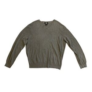 Calvin Klein Mens Gray V Neck Sweater Long Sleeve Cotton Modal Size L Preppy